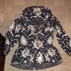 PERUVIAN CONNECTION KNIT EUC STRUCTURED baby alpaca & cotton PEPLUM SWEATER JKT